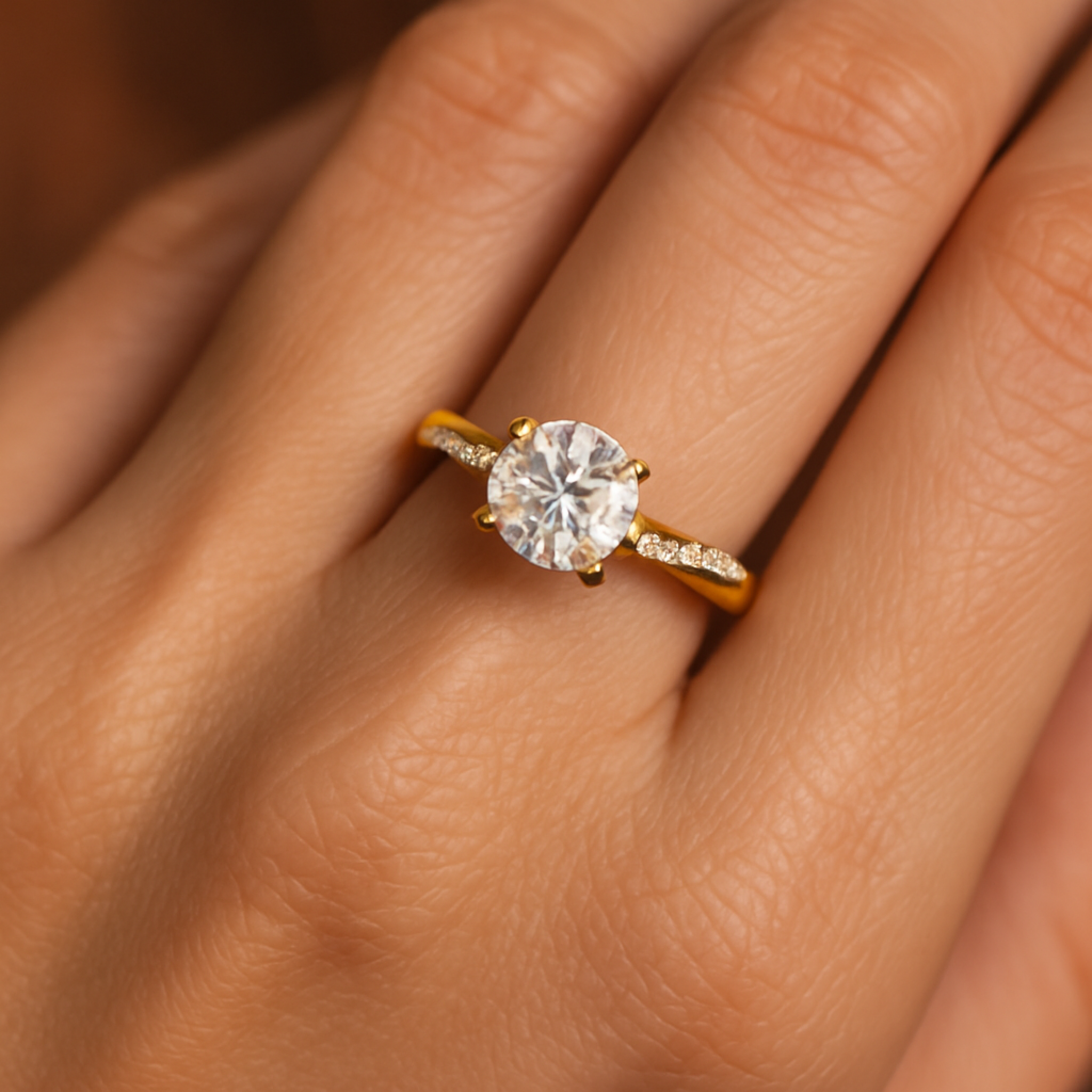 Gold Plated Solitaire Engagement Ring with Crystal