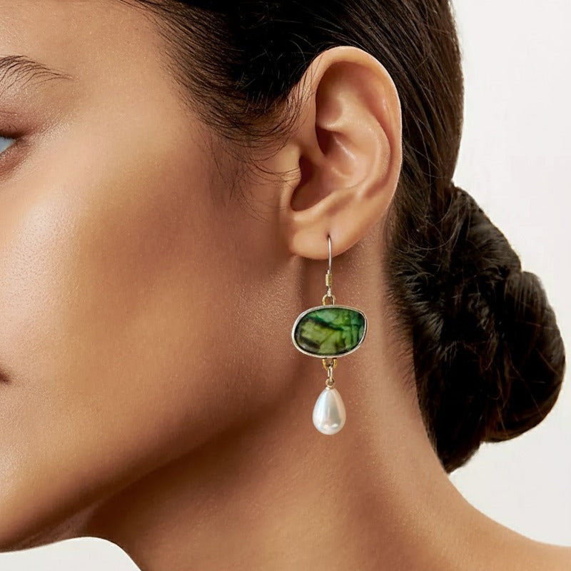 Vintage Silver Natural Stone Earrings