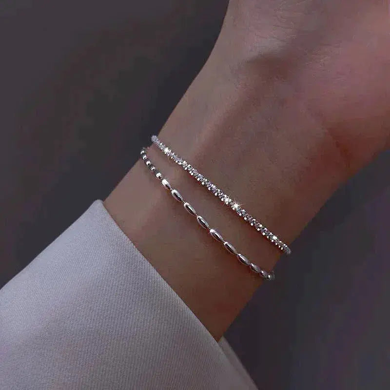 Elegant Sterling Silver Zirconia Bracelet Set