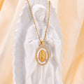 Gold Oval Madonna Pendant Necklace