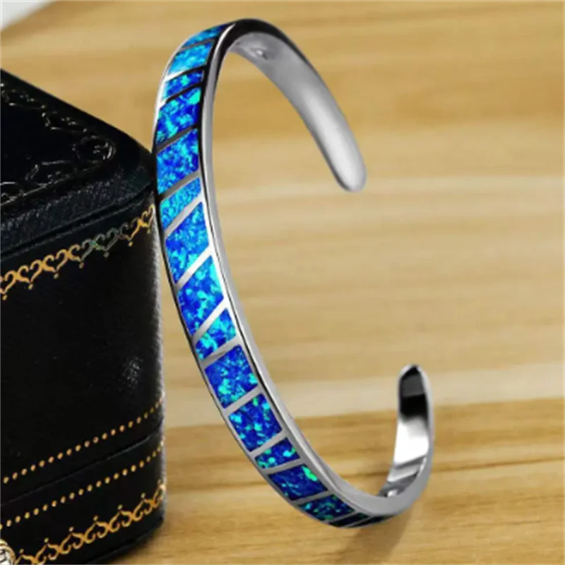 Adjustable Blue Fire Opal Silver Bracelet