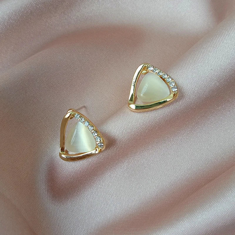 Sophisticated Triangle Opal Crystal Earrings