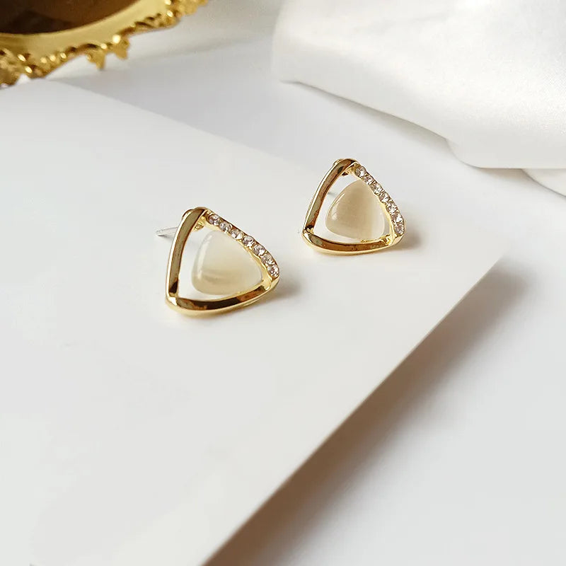 Sophisticated Triangle Opal Crystal Earrings