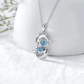 Sterling Silver Double Dolphin Blue Crystal Necklace