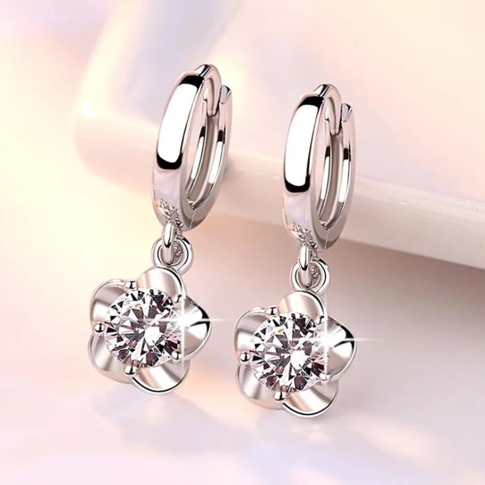 Sterling Silver Purple and White Cubic Zirconia Earrings