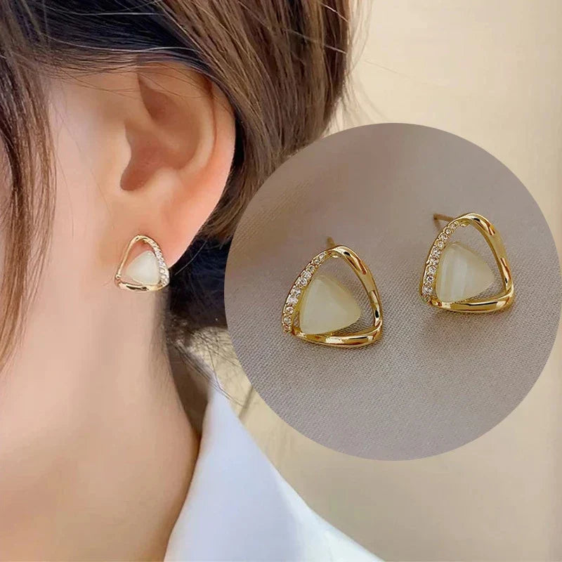 Sophisticated Triangle Opal Crystal Earrings