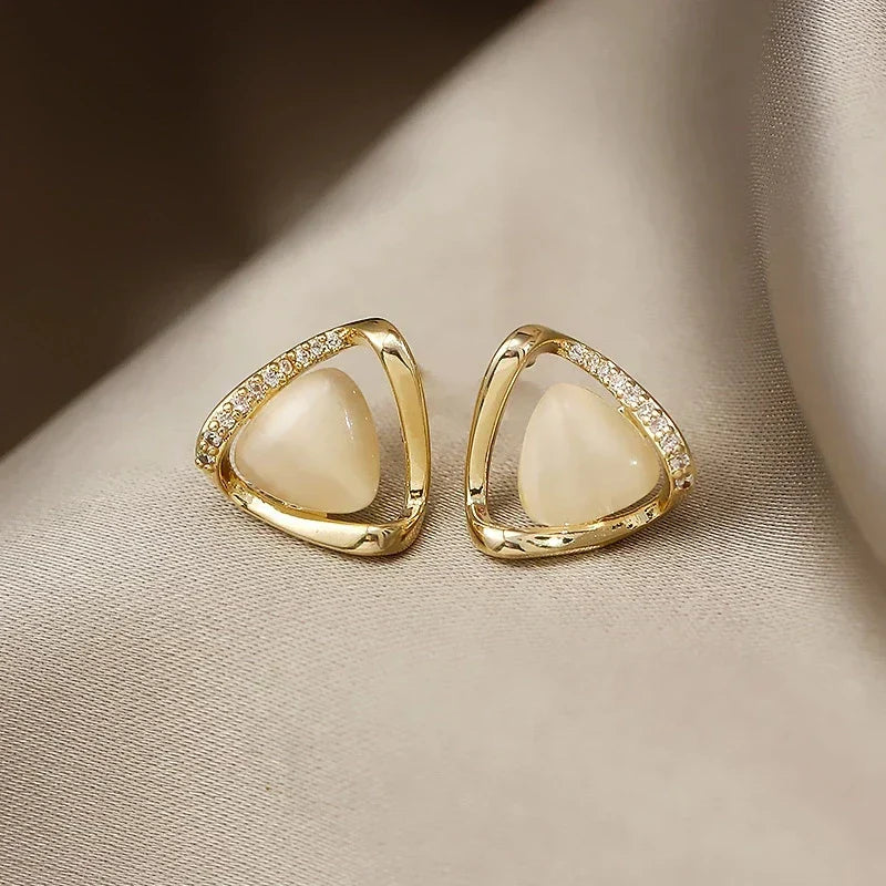 Sophisticated Triangle Opal Crystal Earrings