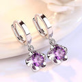 Sterling Silver Purple and White Cubic Zirconia Earrings