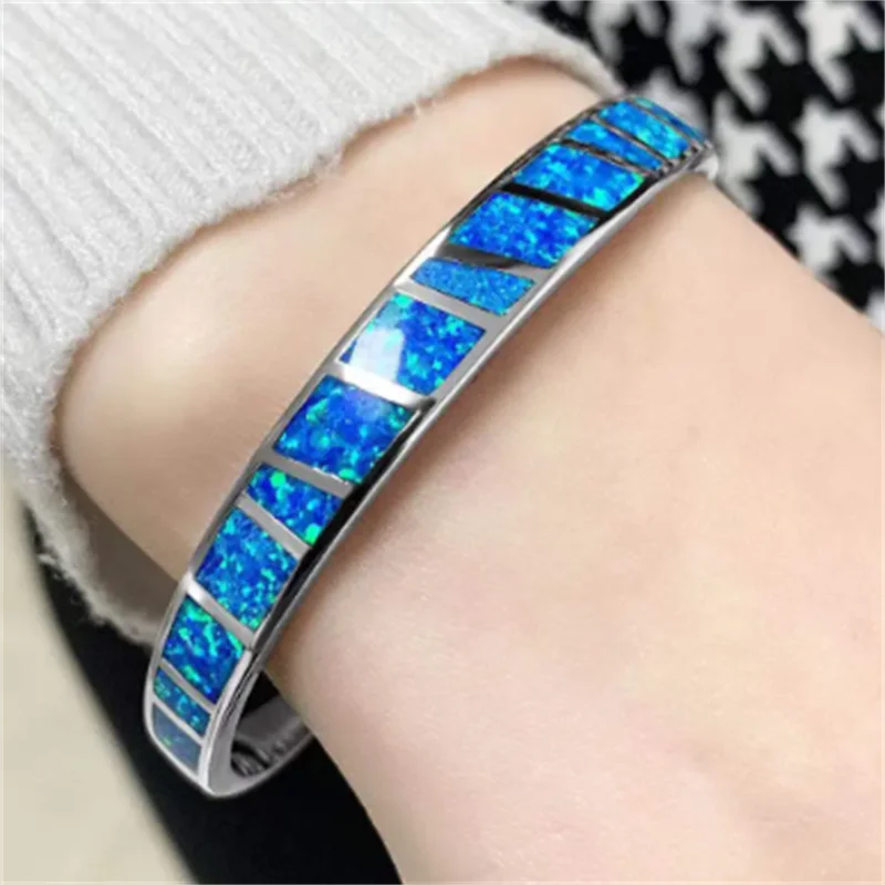 Adjustable Blue Fire Opal Silver Bracelet