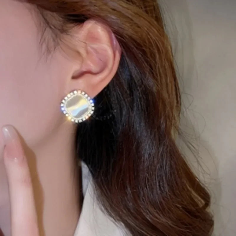 Chic Square Opal and Cubic Zirconia Stud Earrings