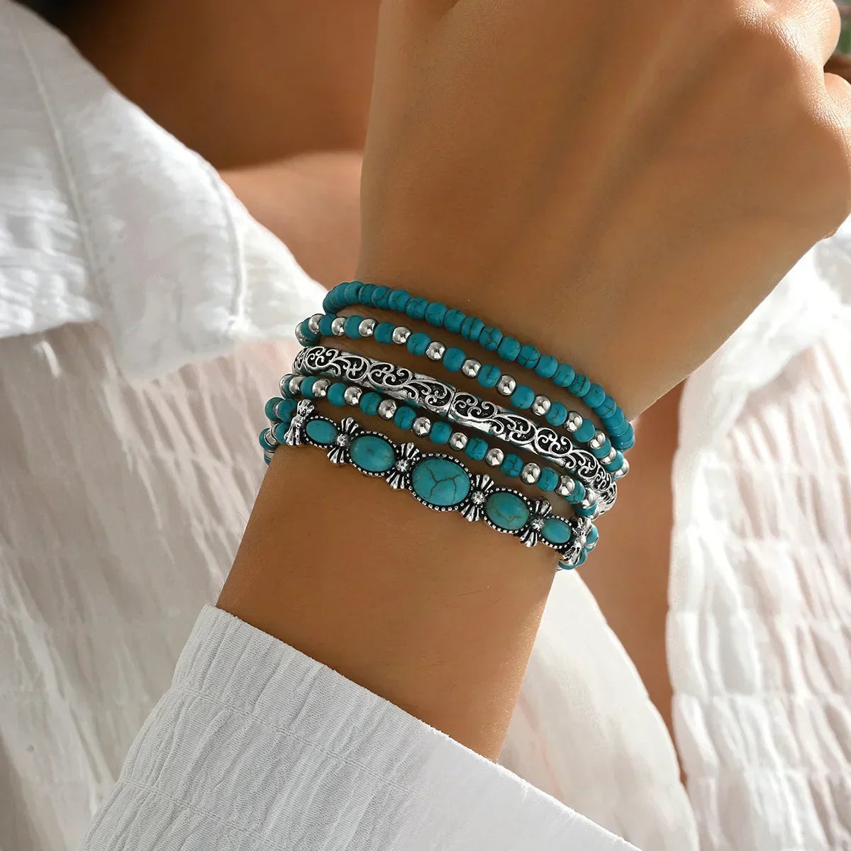 Boho Turquoise Beaded Bracelet Set