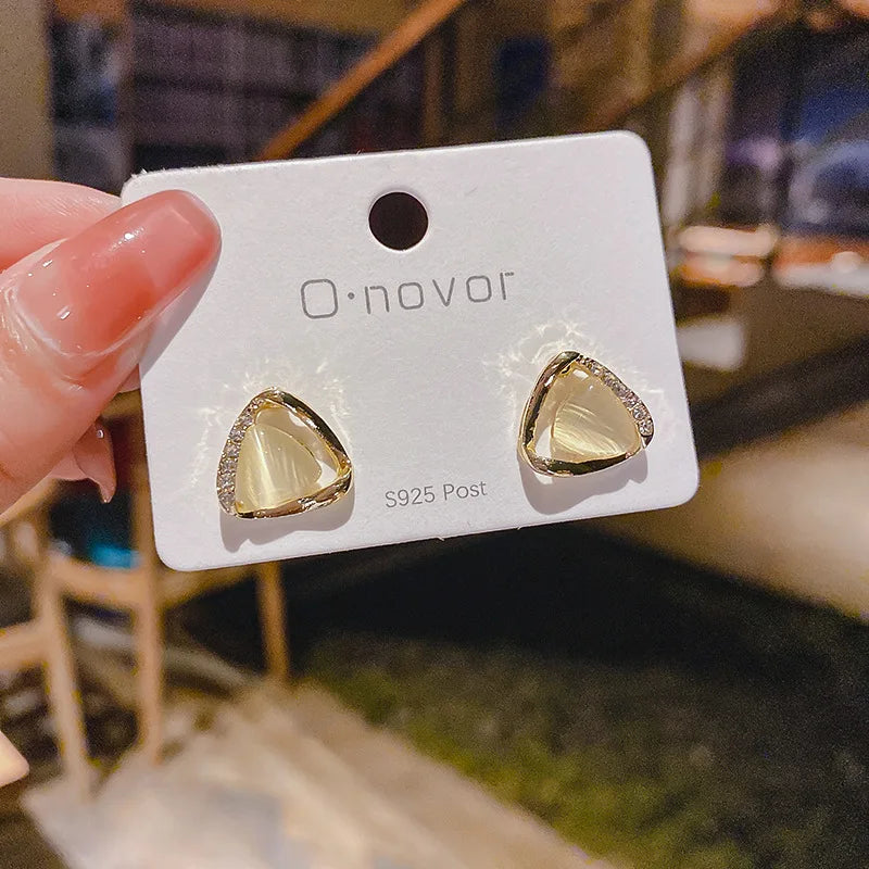 Sophisticated Triangle Opal Crystal Earrings