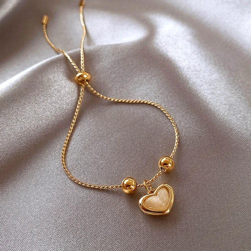 Peach Opal Heart Gold Plated Bracelet