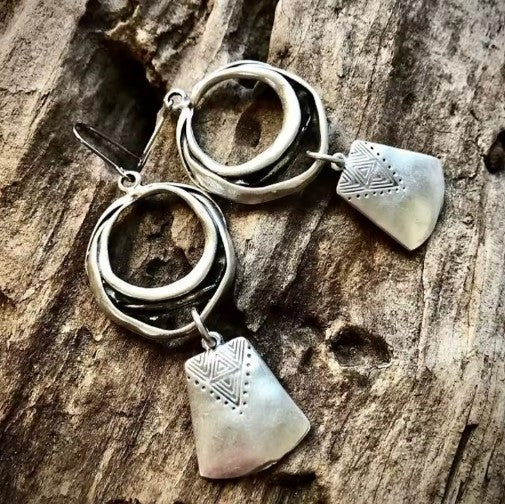 Vintage Silver Square Drop Earrings
