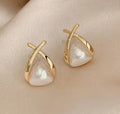 Vintage Teardrop Pearl Cross and Triangle Earrings