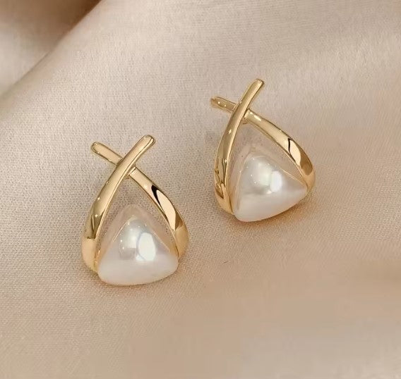 Vintage Teardrop Pearl Cross and Triangle Earrings