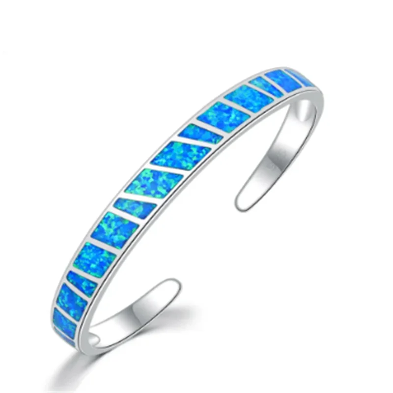 Adjustable Blue Fire Opal Silver Bracelet