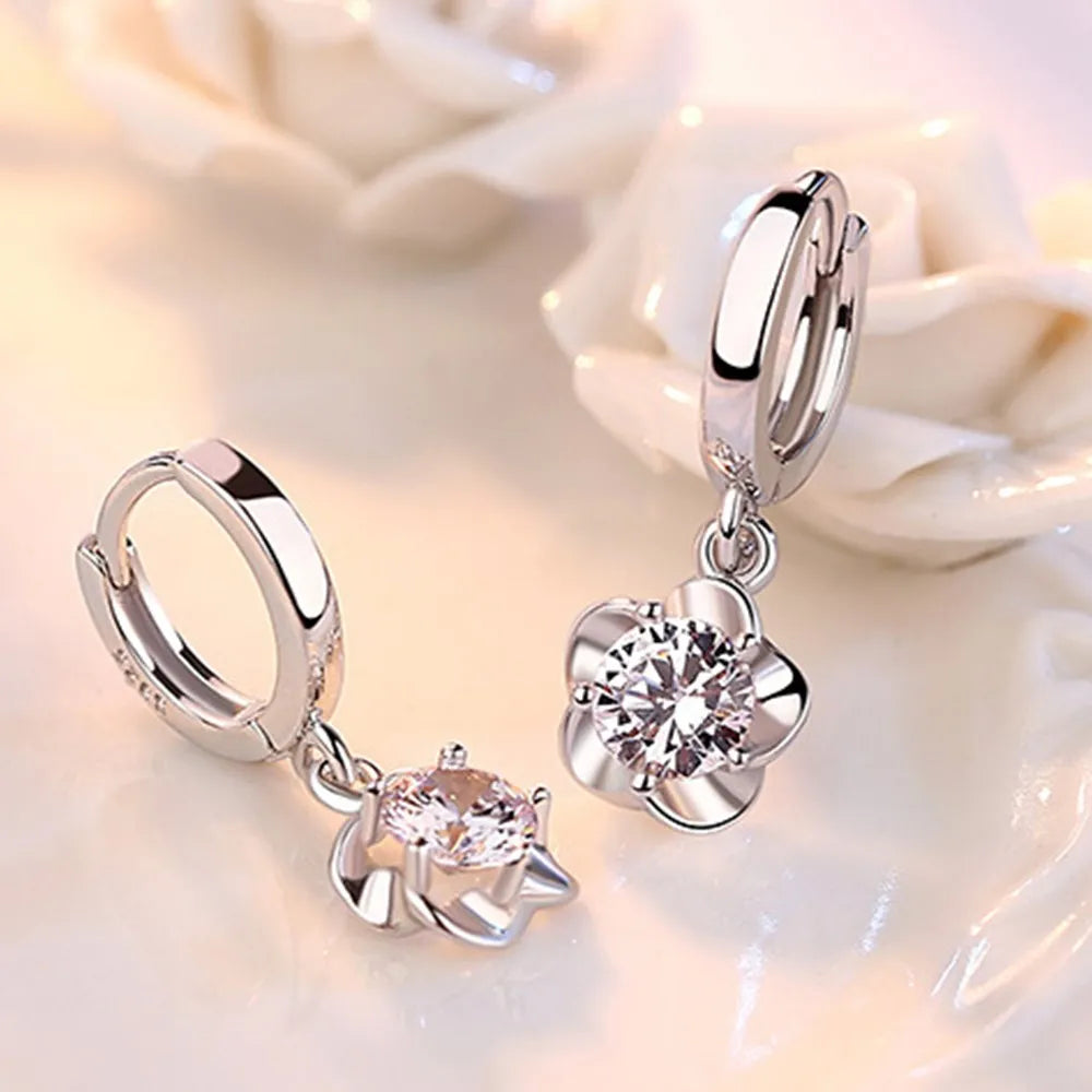 Sterling Silver Purple and White Cubic Zirconia Earrings
