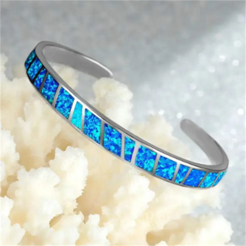 Adjustable Blue Fire Opal Silver Bracelet