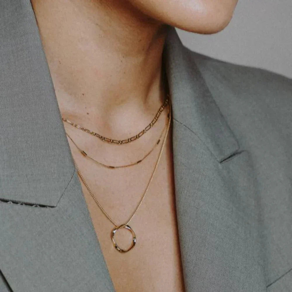 Gold Triple Layer Open Circle Necklace