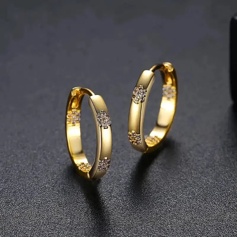 Vintage Hoop Earrings with Gold Flower