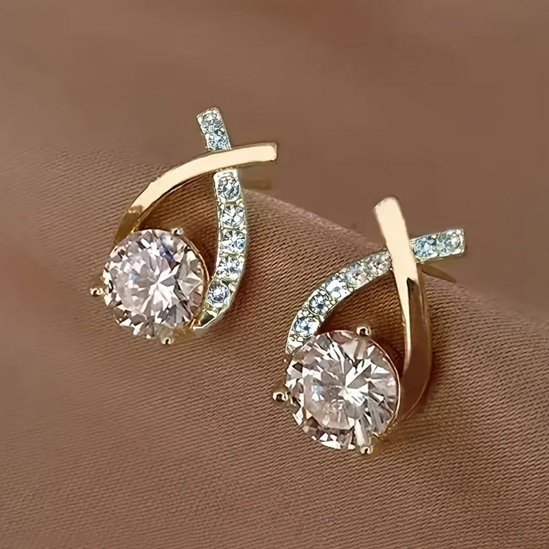 Golden Cross Zircon Stud Earrings