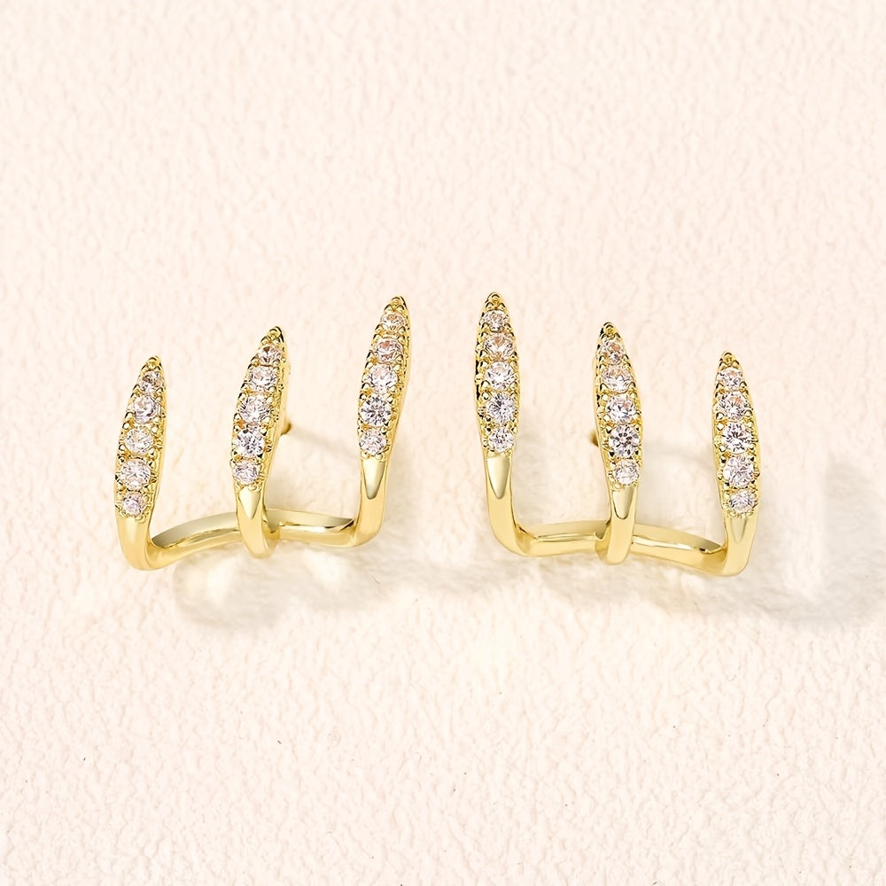 Three-Prong Crystal Stud Earrings