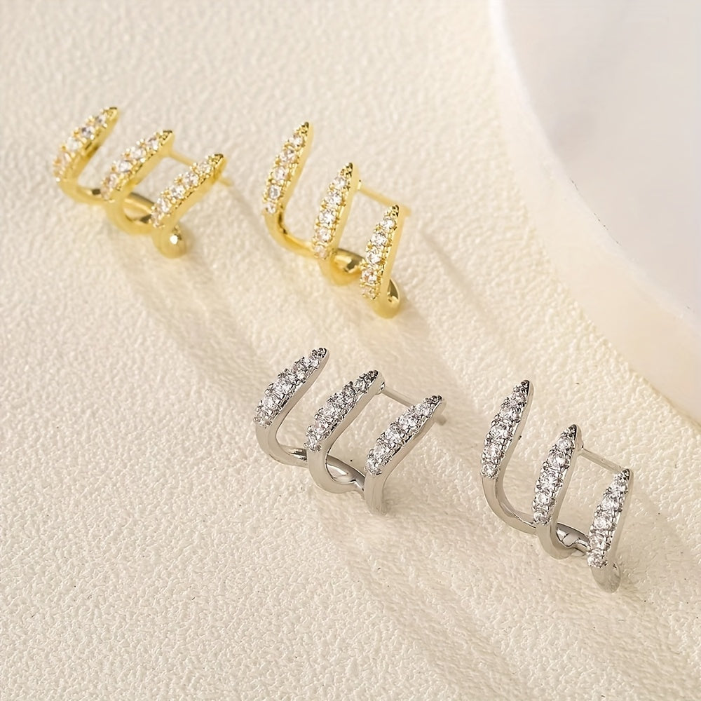 Three-Prong Crystal Stud Earrings