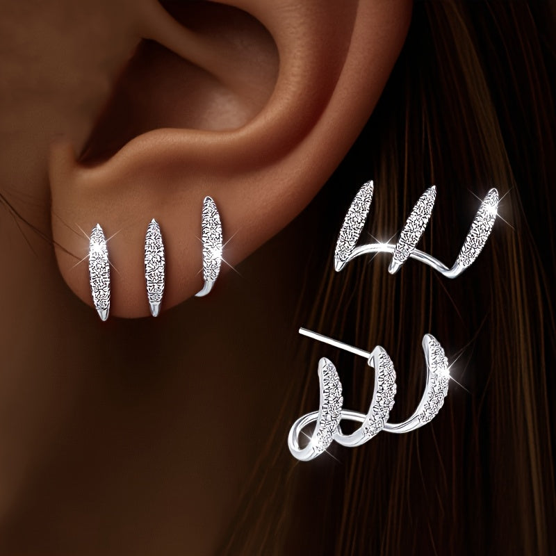 Three-Prong Crystal Stud Earrings