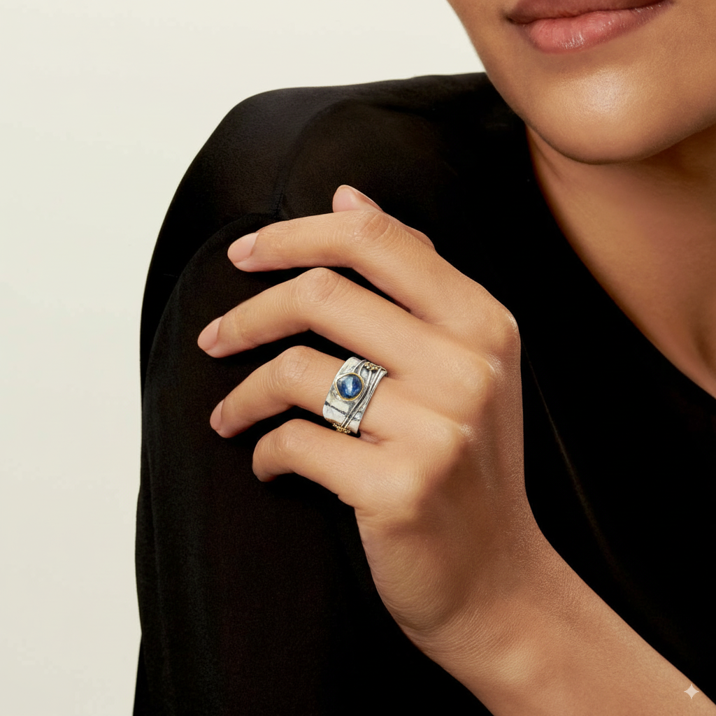 Vintage Blue Crystal Silver Ringl