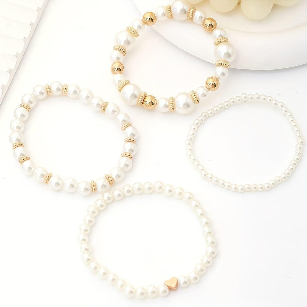 Elegant Heart Pearl Bracelet Set