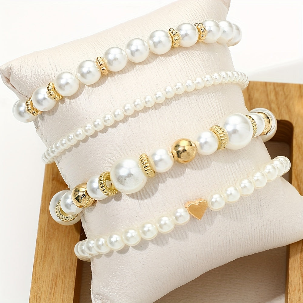 Elegant Heart Pearl Bracelet Set