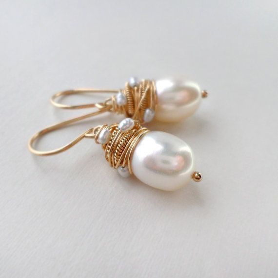 Vintage Pearl and Gold Thread Earrings