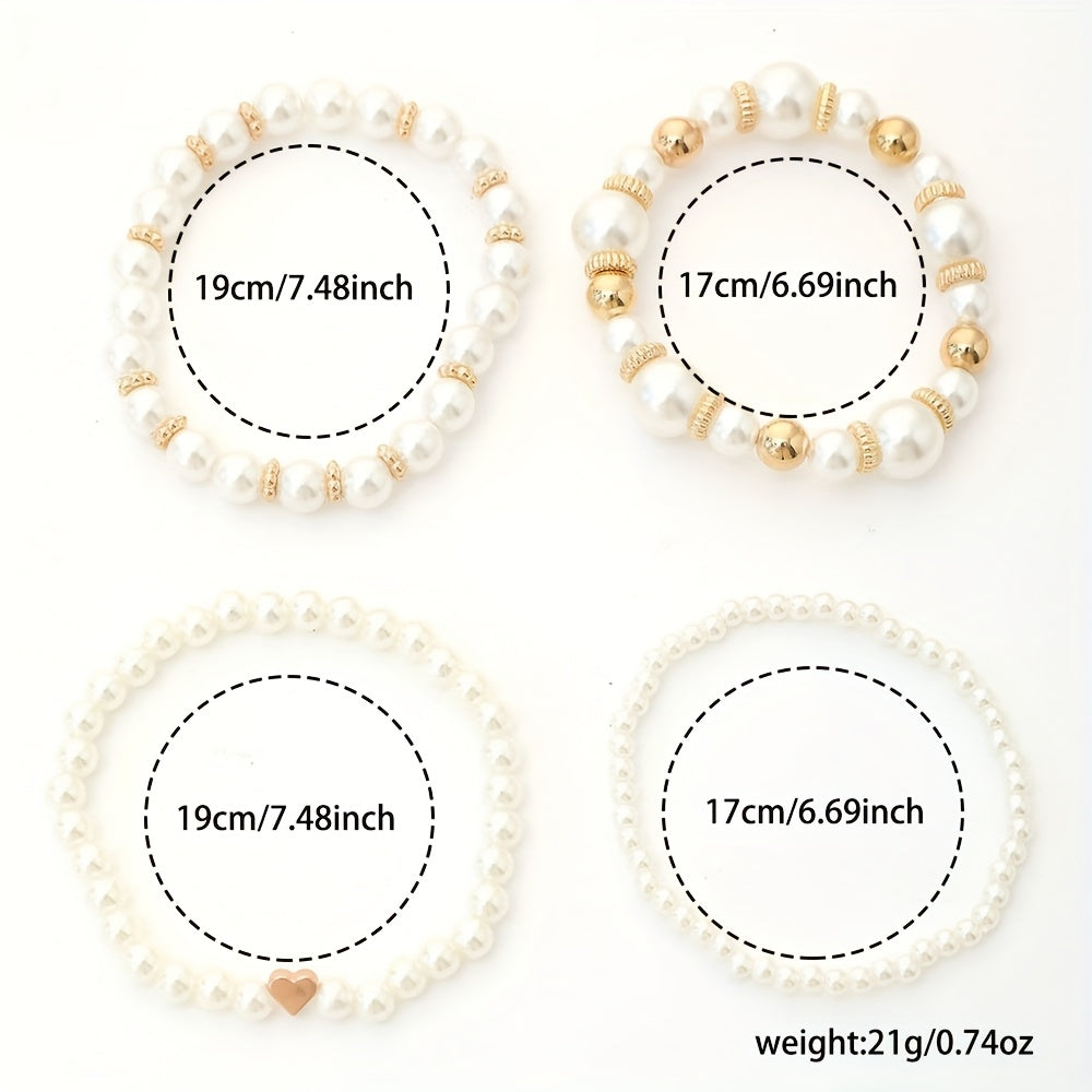 Elegant Heart Pearl Bracelet Set