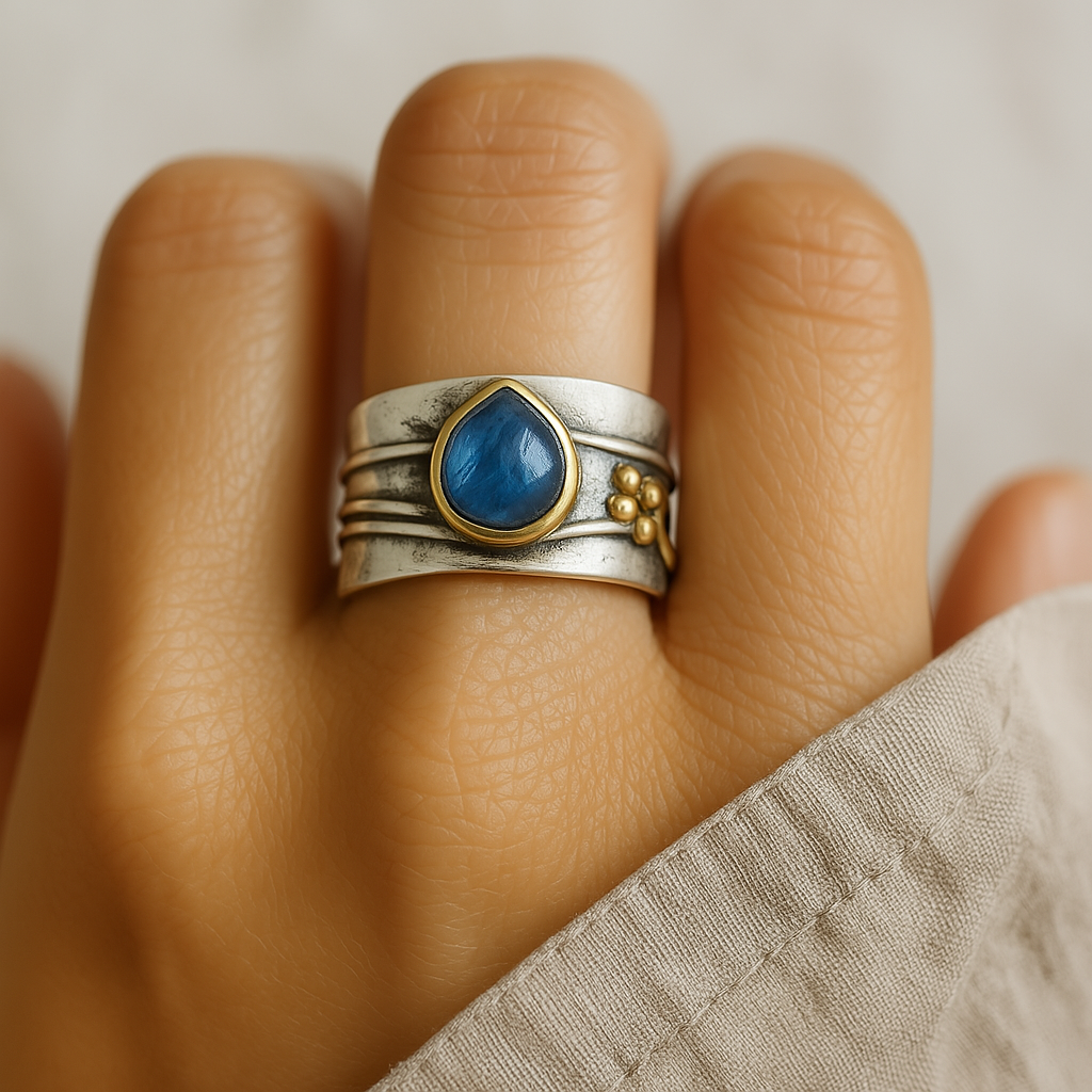 Vintage Blue Sapphire Silver Plated Ring