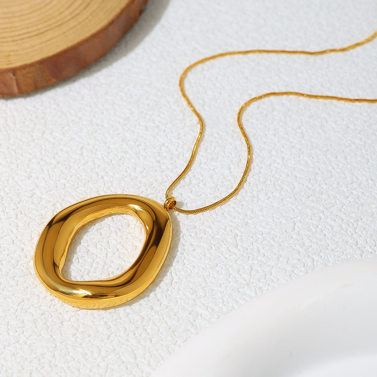 Gold Plated Oval Pendant Necklace