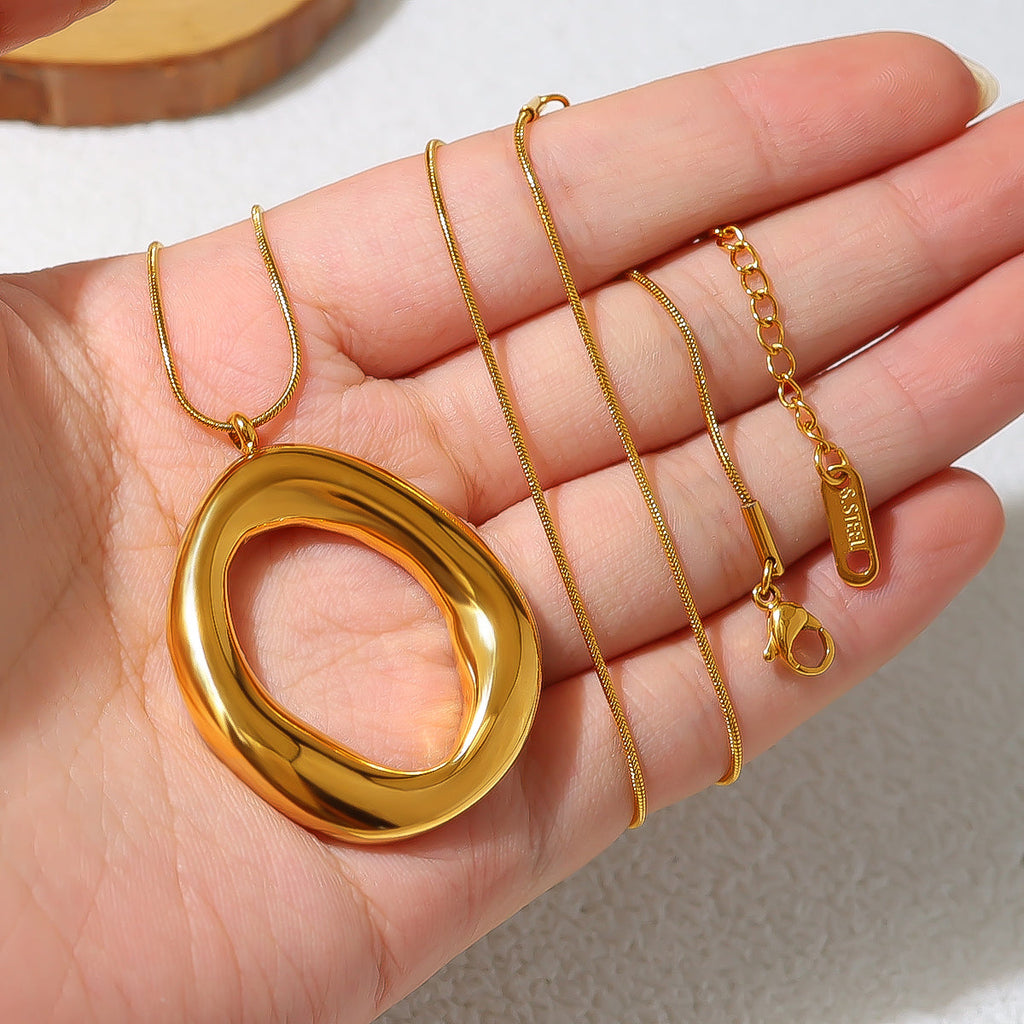 Gold Plated Oval Pendant Necklace