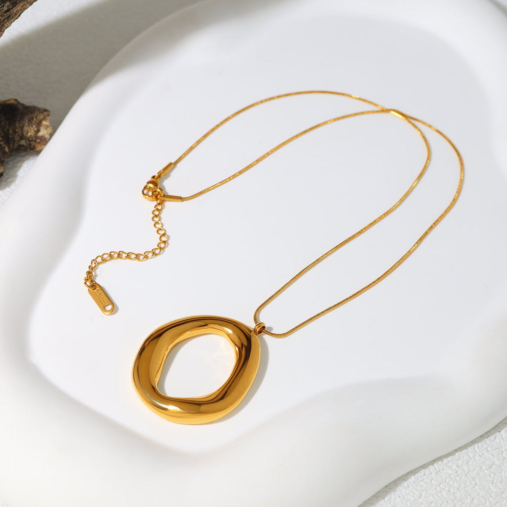 Gold Plated Oval Pendant Necklace