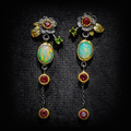 Boho Opal Earrings with Red CZ