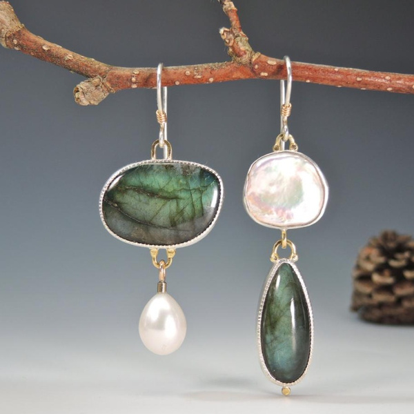 Vintage Silver Natural Stone Earrings