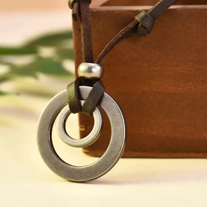 Vintage Leather Silver Plated Necklace