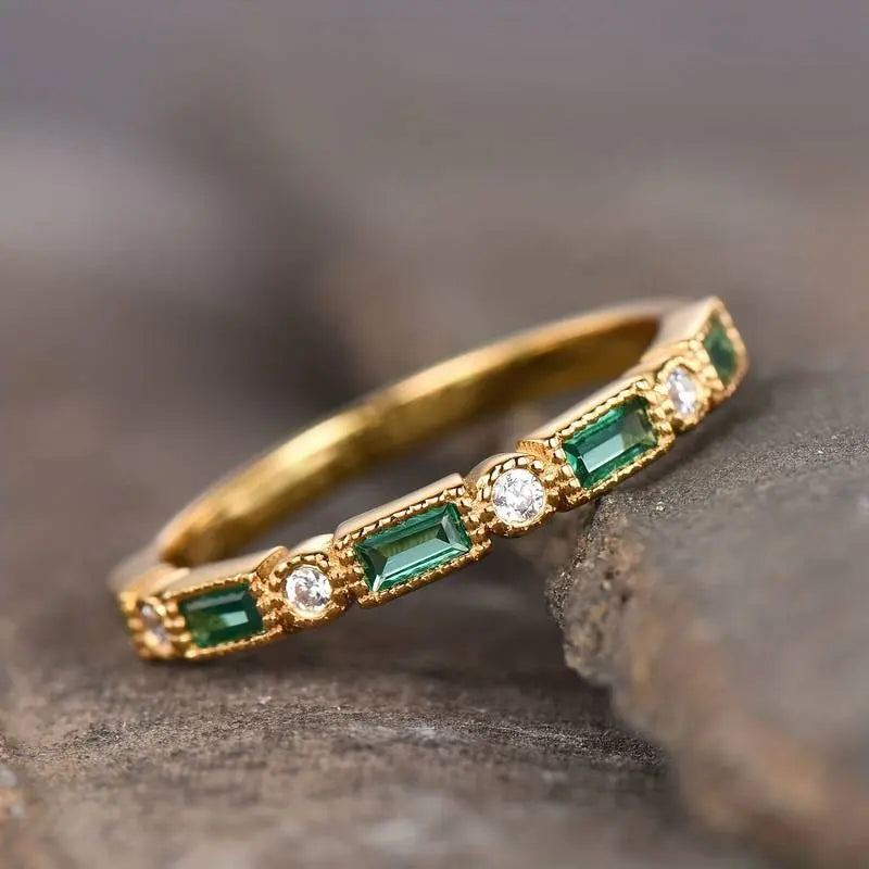 Vintage Gold Ring with Green CZ