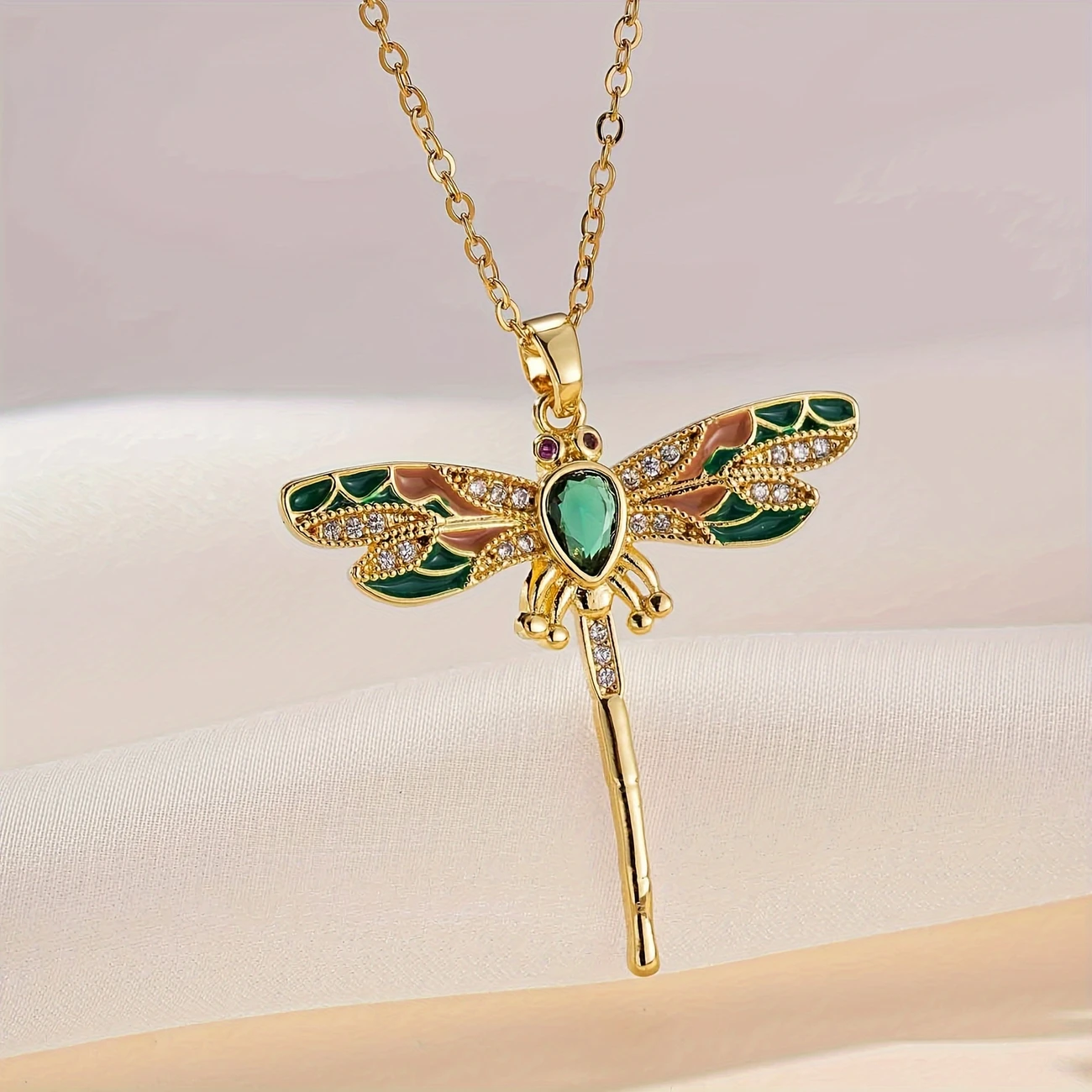 Green Dragonfly Pendant Necklace