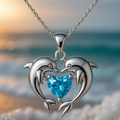 Timeless Sterling Silver Double Dolphin Opal Necklace
