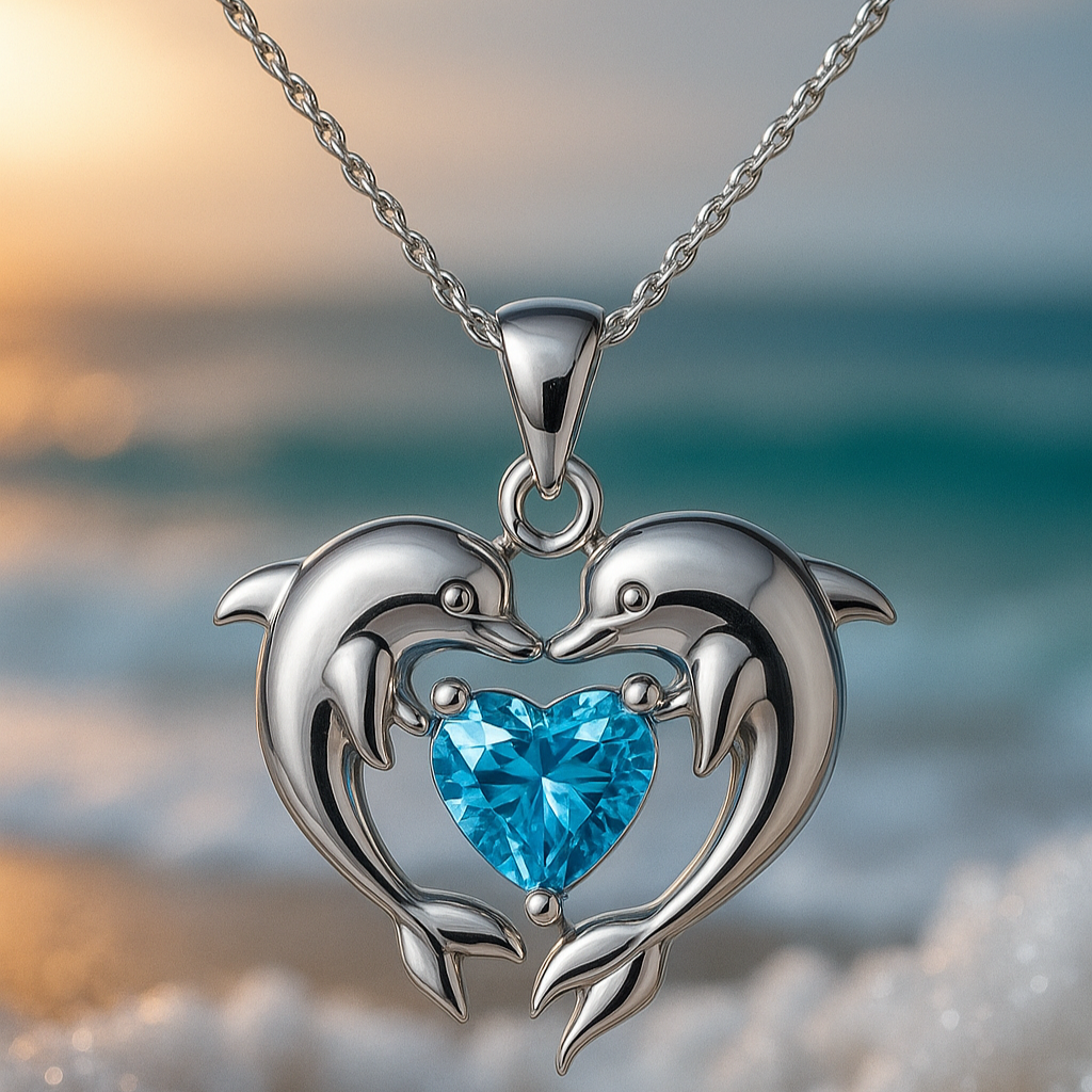 Timeless Sterling Silver Double Dolphin Opal Necklace