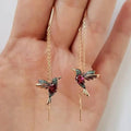 Gold Crystal Hummingbird Threader Earrings