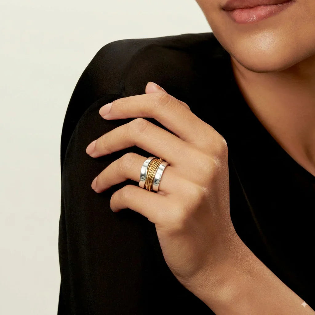 Silver Ring With Gold Wire Detail